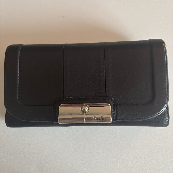 Coach Tri Fold Wallet Black Leather - VGUC - Picture 1 of 5